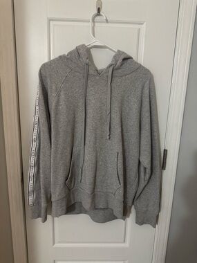 American Eagle Outfitters Gray Pullover Hoodie with Sleeve Logo Tape